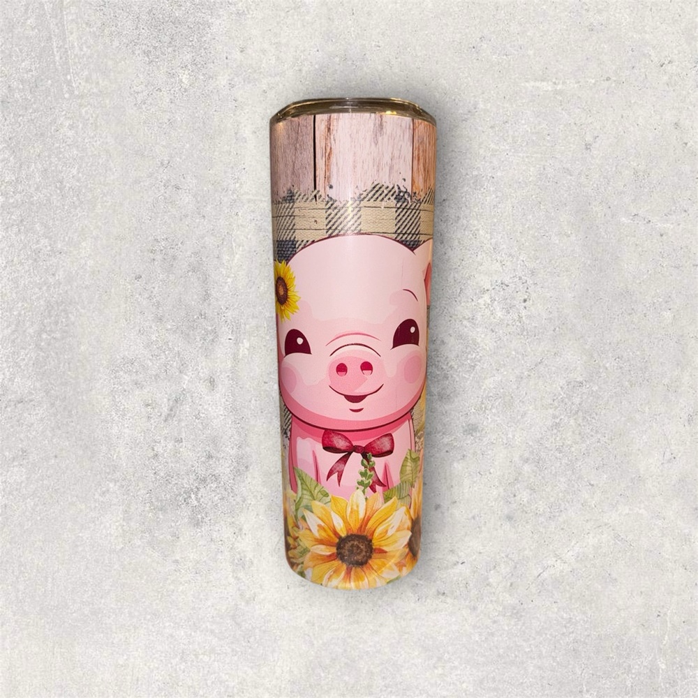Cute Pig Tumbler with Sunflower Design